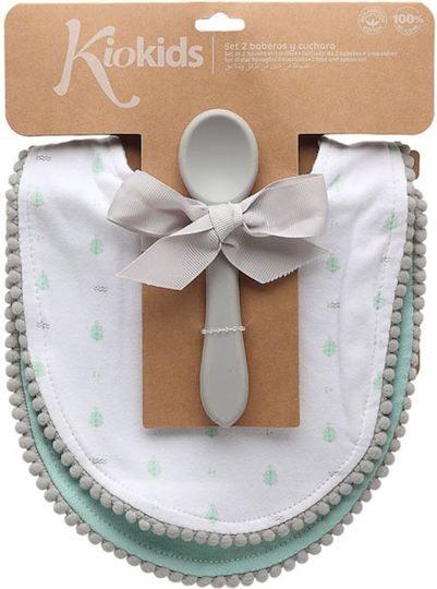 Kiokids Σετ 3 Τμχ. Σαλιάρες & Κουτάλι Σιλικόνης Μέντα 4+Μηνών - Image 4