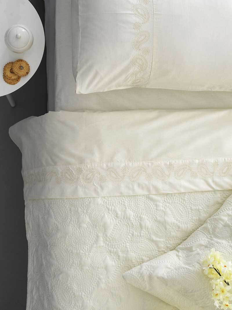 Palamaiki Σετ Νυφικό 7 Τμχ. Υπέρδιπλα Σεντόνια 240×260 + Κουβερλί 240x250 Wedding Collection Wel-013 Ivory