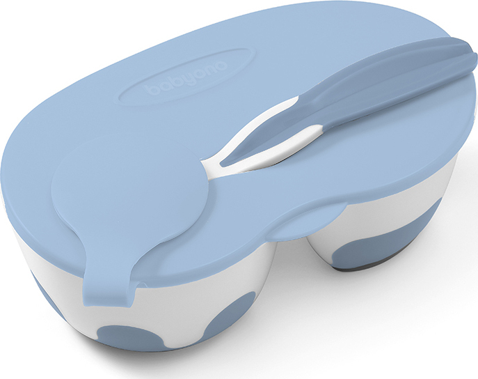 Babyono Σετ Μπωλ Φαγητού Δύο Θέσεων + Κουταλάκι Grey