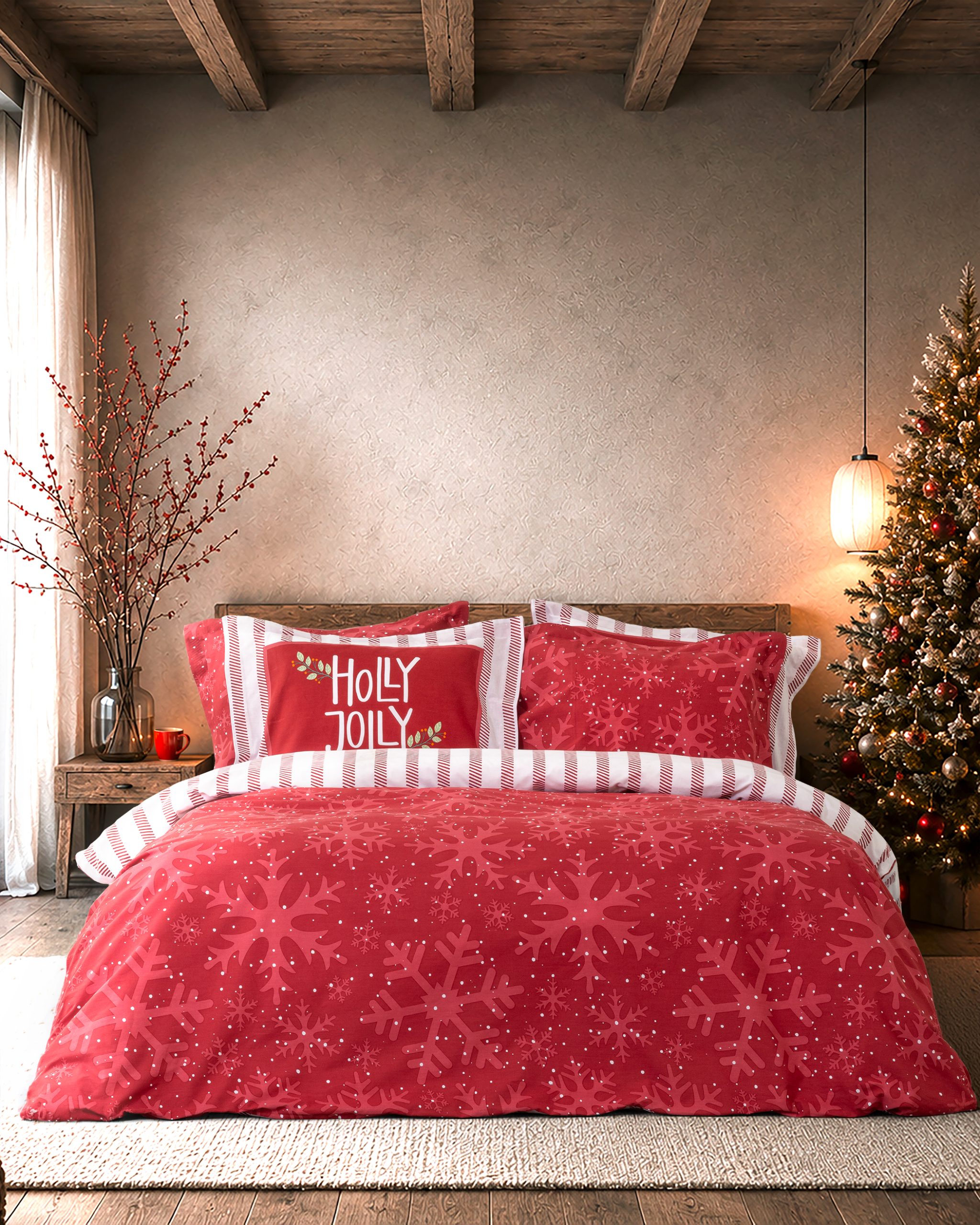 Nima Home Σετ Σεντόνια Υπέρδιπλα Με Λάστιχο 160x200+32 Holly Jolly